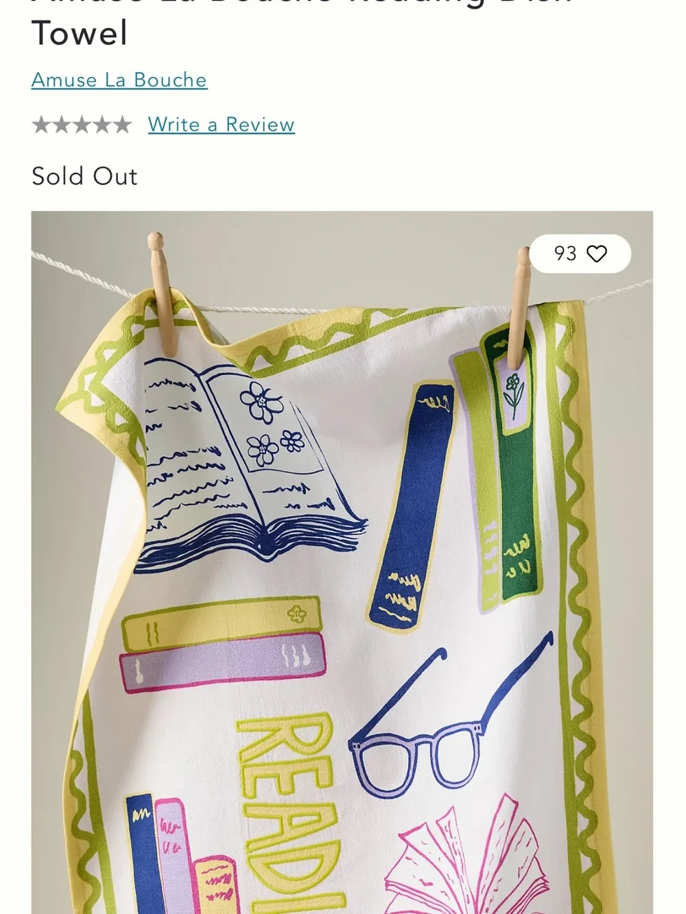 Anthropologie Lime, Pink & Blue Reading Tea Towel